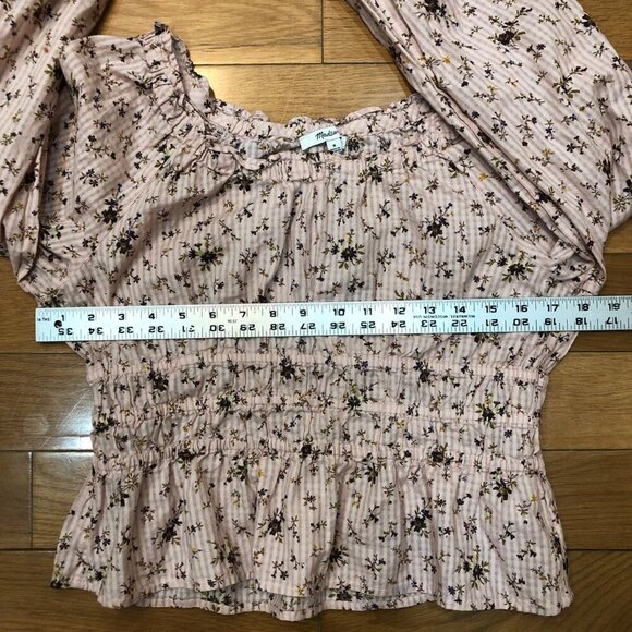 Madewell Pink Floral Smocked Peplum 100% Cotton Long Sleeve Blouse Size M - Picture 9 of 10